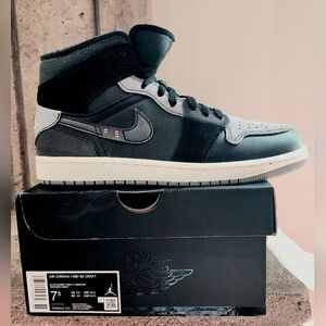 NIB Jordan 1 Mid SE Craft Inside Out Black Men's Size 7.5
